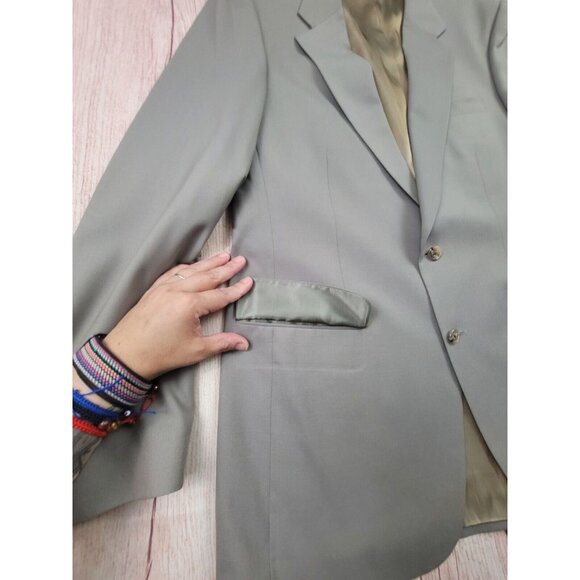 Burberry Men 100% Wool Tweed Tan Herringbone Blazer Jacket Lined - Picture 6 of 16